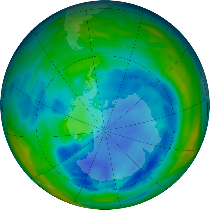 Antarctic ozone map for 11 August 2008